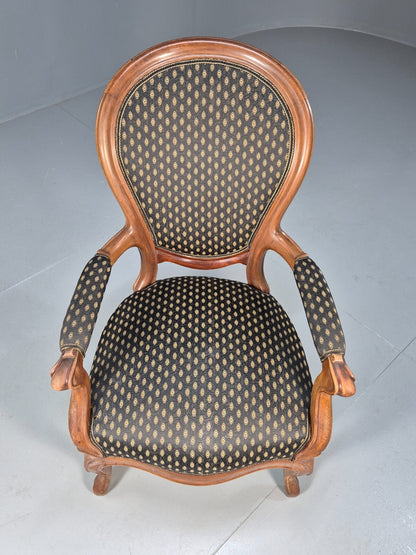 Antique Mahogany Armchair Black Pattern Fabric Louis XV Style EB9552 VCLO - UKDK FURNITURE
