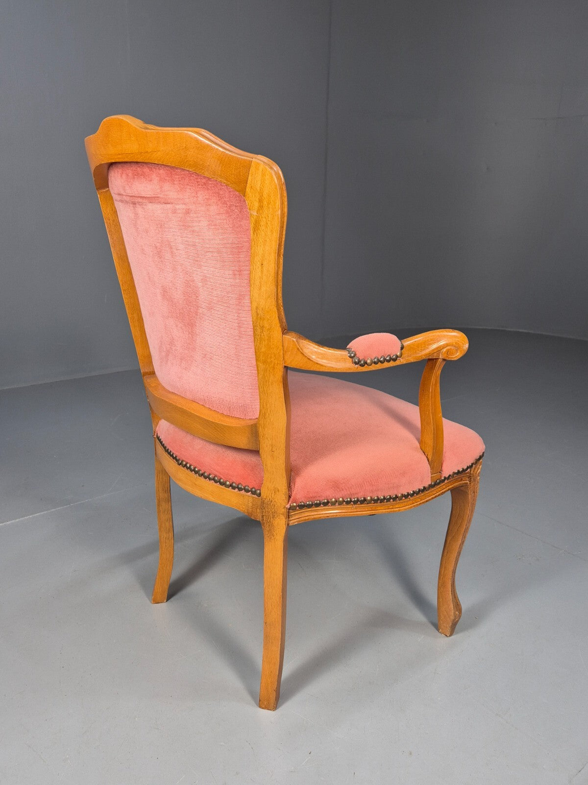 Vintage French Rococo Armchair Pink Velour Danish Repro 1970s EB9627 VCAR - UKDK FURNITURE