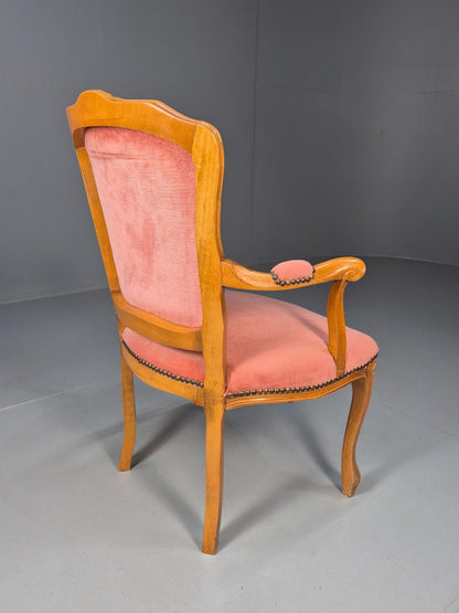 Vintage French Rococo Armchair Pink Velour Danish Repro 1970s EB9627 VCAR - UKDK FURNITURE