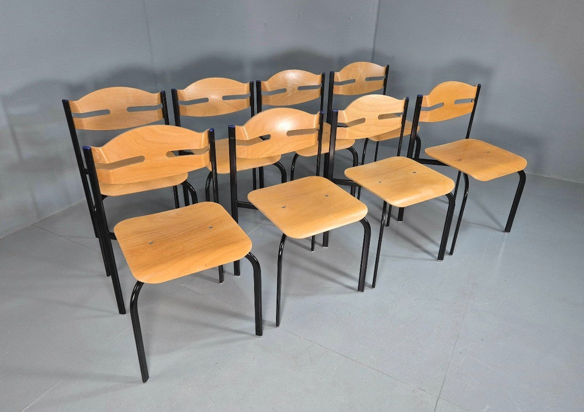 8 Stacking Chairs Danish Plywood and Metal Vintage Retro EB7277 MSTA2