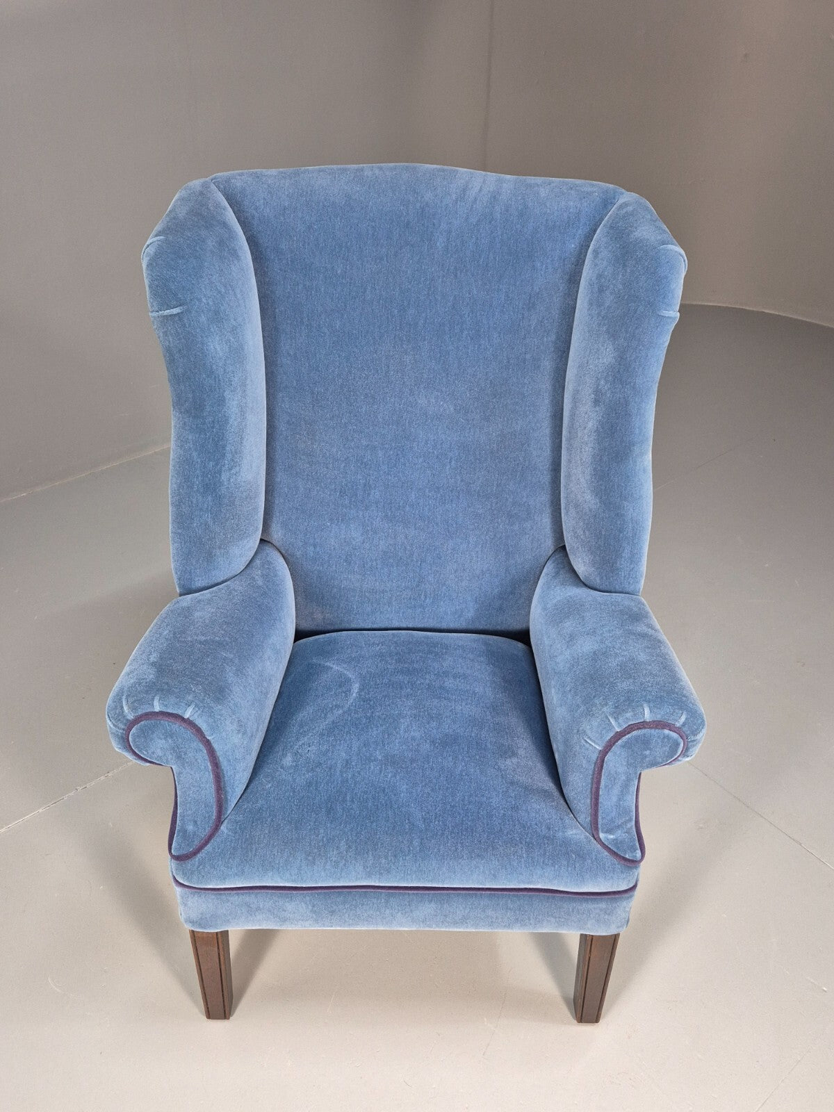 Vintage Wingback Lounge Chair Blue Velvet Antique Style EB9693 VNOR2