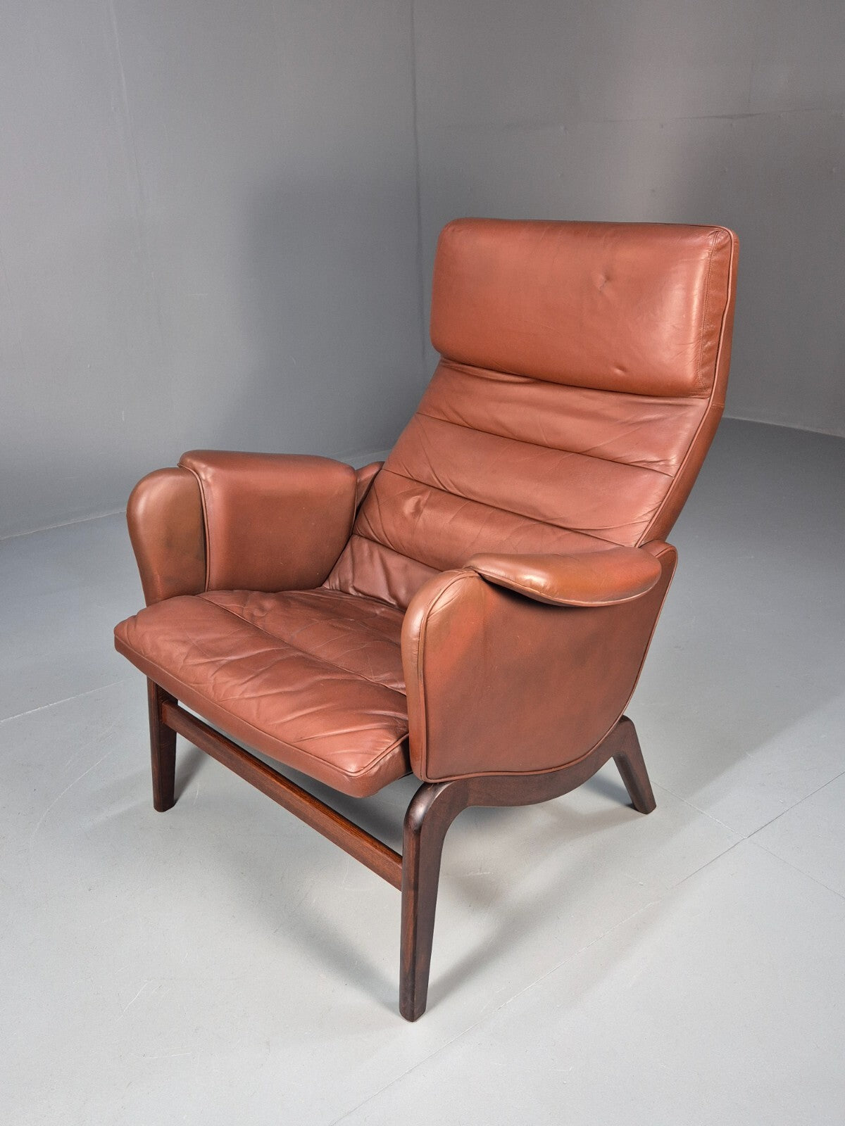 Vintage Danish Brown Leather Lounge Chair 1970s Retro MCM EB9266 MNOR - UKDK FURNITURE