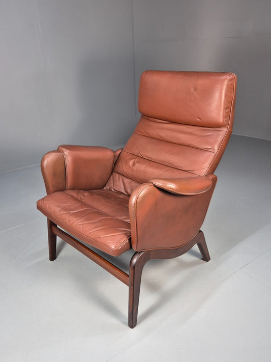 Vintage Danish Brown Leather Lounge Chair 1970s Retro MCM EB9266 MNOR - UKDK FURNITURE