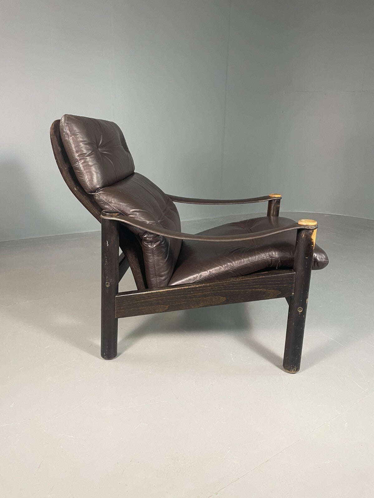 Vintage Danish Lounge Chair Brown Leather Sling Arms Retro MCM EB6867 MNOR3