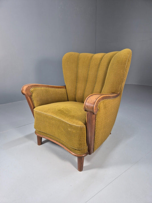 Art Deco Danish Oak Lounge Chair Green Wool 1940s Retro EB9047 VCLO - UKDK FURNITURE