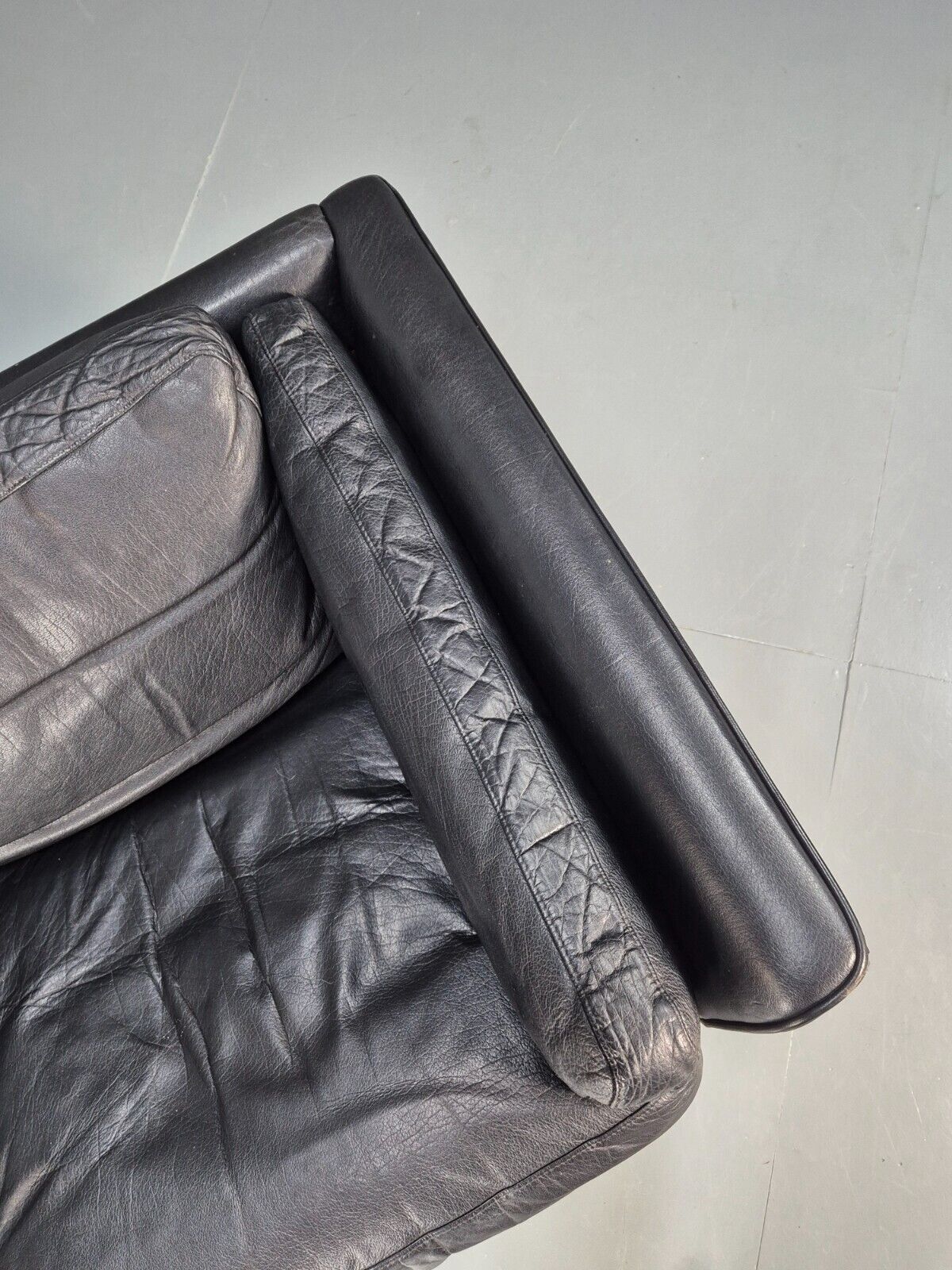 Vintage Danish 2 Seat Sofa Black Leather 1980s Retro MCM EB8696 M2SS - UKDK FURNITURE