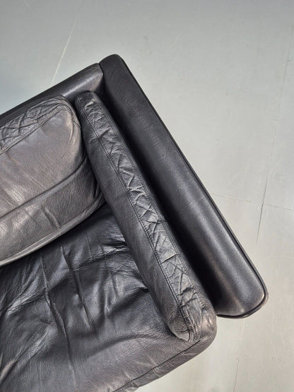 Vintage Danish 2 Seat Sofa Black Leather 1980s Retro MCM EB8696 M2SS - UKDK FURNITURE