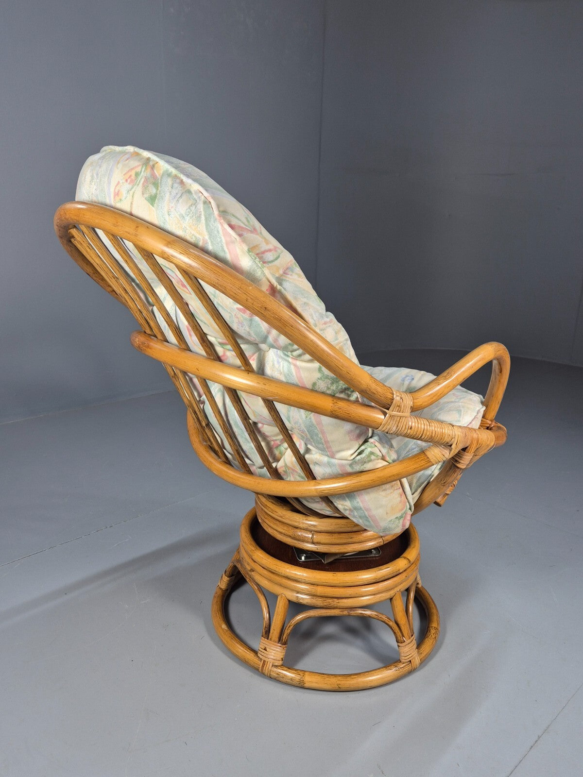 Vintage Cane Swivel and Rocking Based Lounge Chair 1970s Retro EB9454 VBER - UKDK FURNITURE