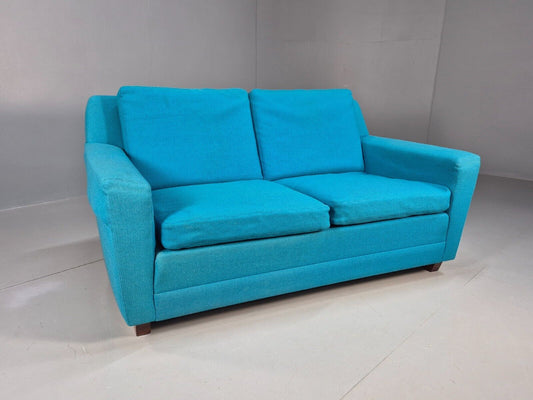 Vintage Danish 2 Seat Sofa Blue Wool Sled Base 1960s MCM Retro EB1372 M2SS - UKDK FURNITURE