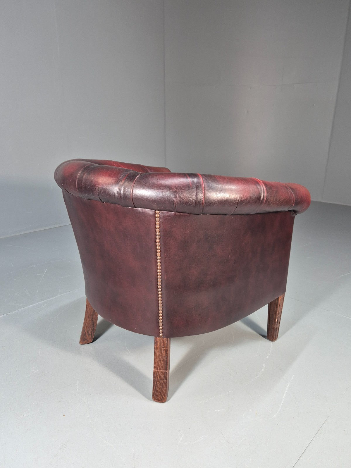 Leather Club Chair Danish Vintage Oxblood Buttoned 1980s Repro EB10756 VLEA11