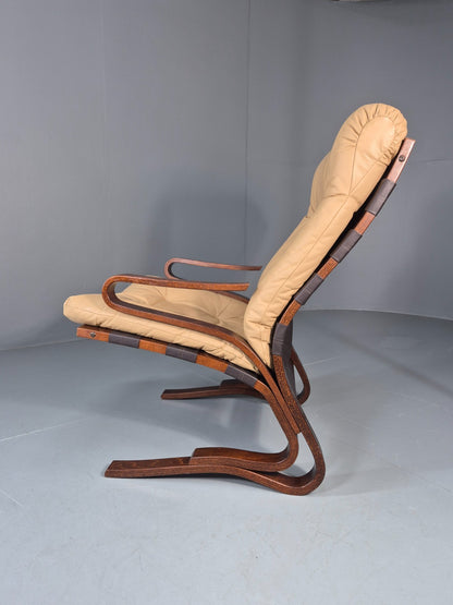 Vintage Leather Bentwood Armchair  Midcentury Norway Skyline Retro EB9912 MBEN9