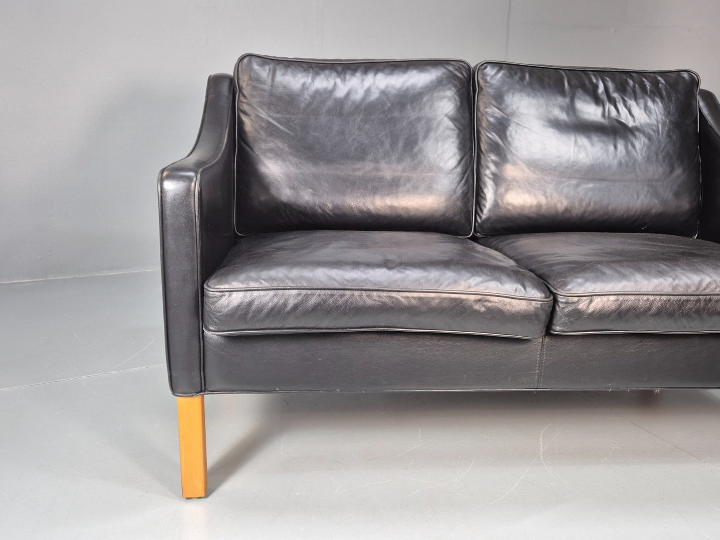 Two Seat Sofa Vintage Danish Black Leather 1970s Retro Mid Century  EB10122 M2SS1