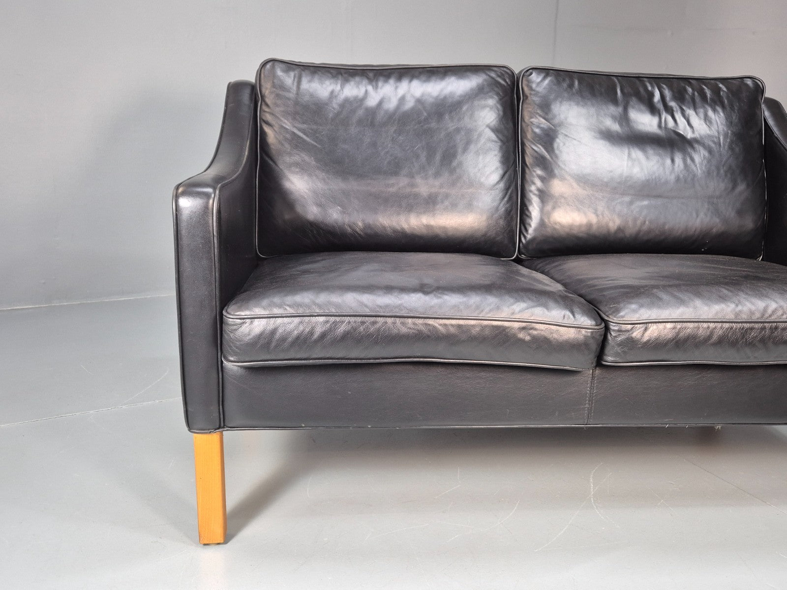 Two Seat Sofa Vintage Danish Black Leather 1970s Retro Mid Century  EB10122 M2SS1