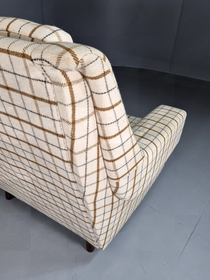 Vintage Danish Lounge Chair Cream Wool Checkered 1970s Retro MCM EB7381 MNOR - UKDK FURNITURE