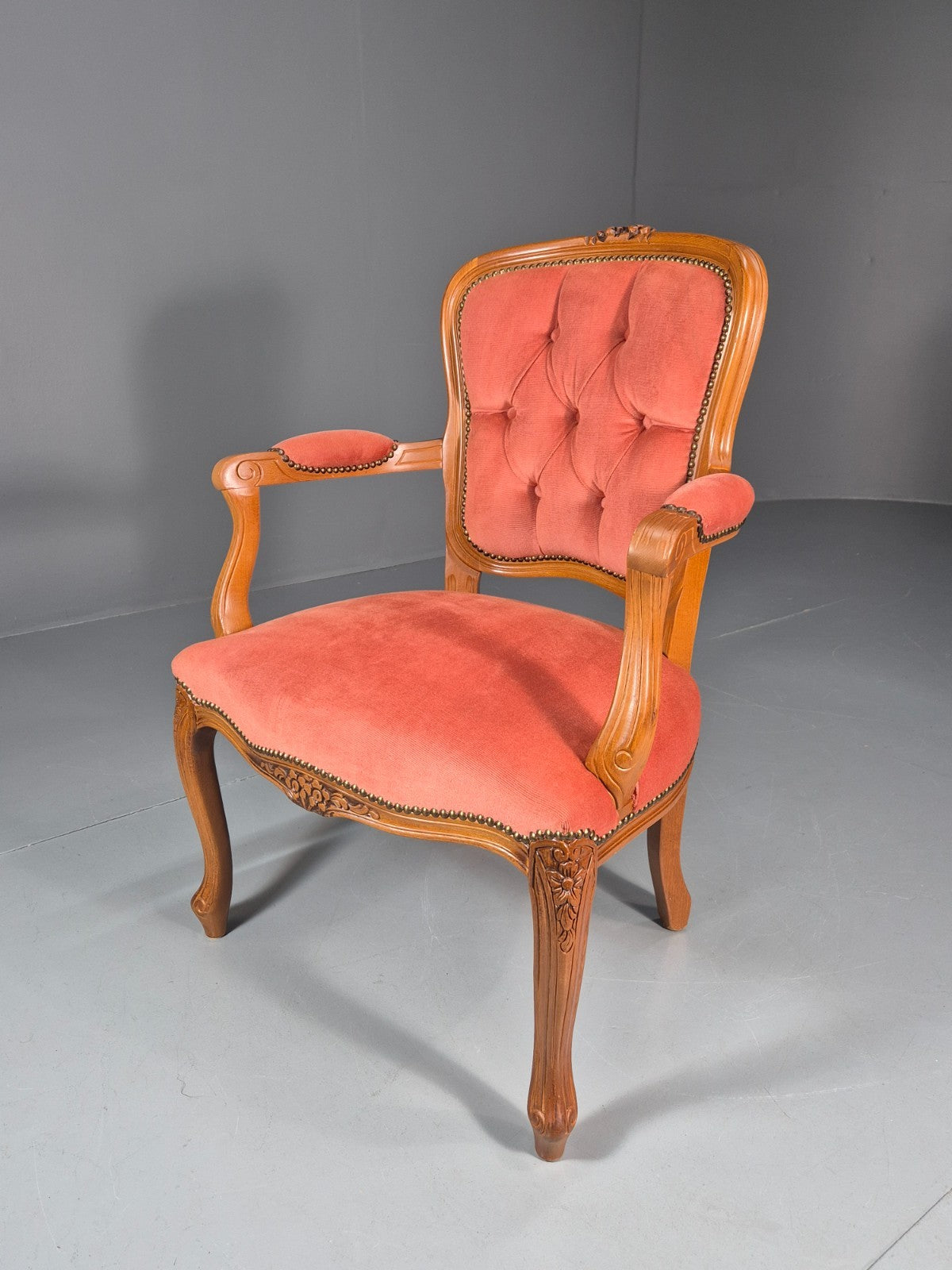 Vintage Rococo Lounge Chair Danish 1970s Reproduction Salmon Pink EB10986 VCLO0