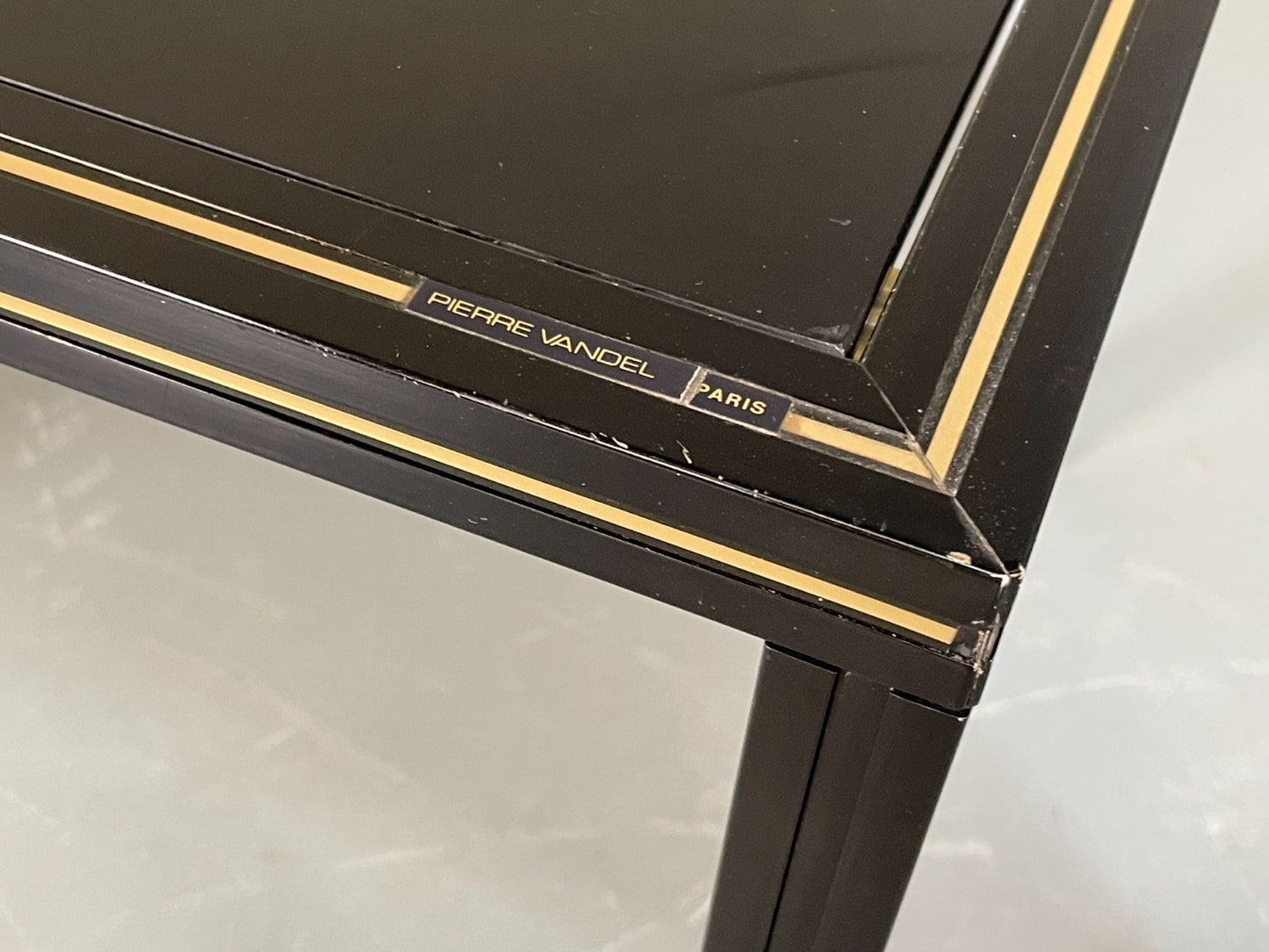 Vintage 1970s Nesting Tables Pierre Vandel Black Gold Glass 1970s EB11804 MWOO2