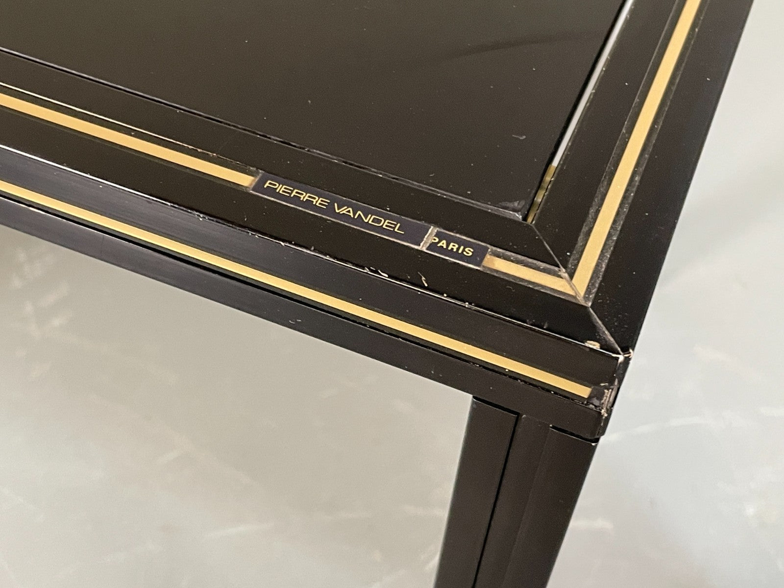 Vintage 1970s Nesting Tables Pierre Vandel Black Gold Glass 1970s EB11804 MWOO2