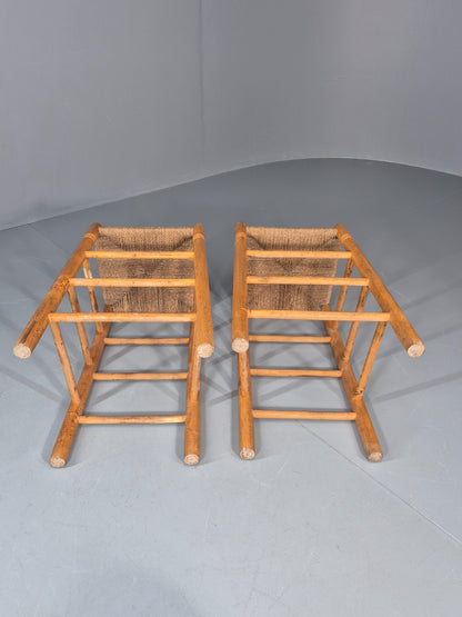 2 Vintage High Bar Stools 1980s Pine Rush Seats Retro  EB11014 VDIN10