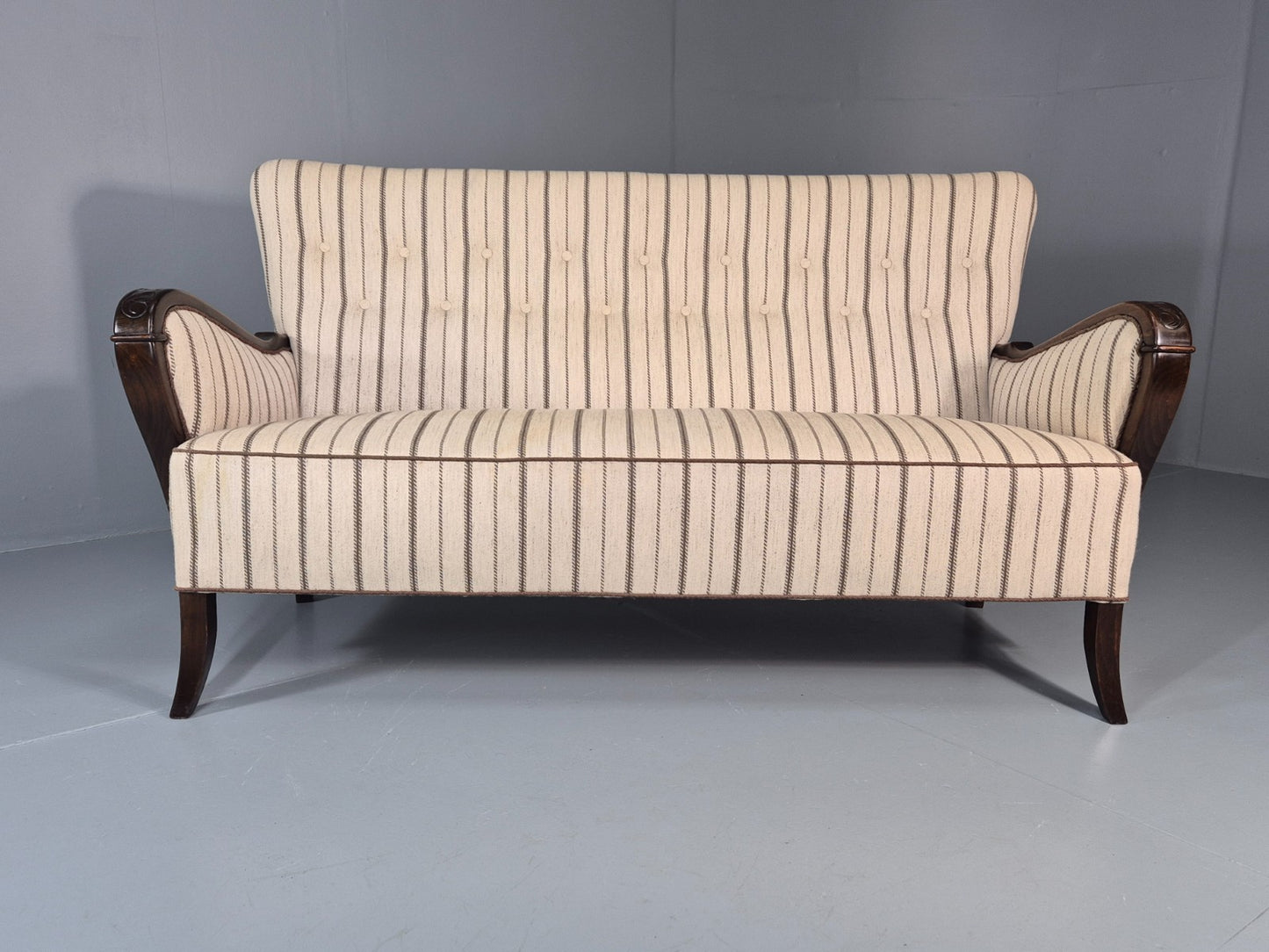 1950s Three Seater Settee Vintage Danish Cream and Grey Retro Deco EB11351 V3SS7