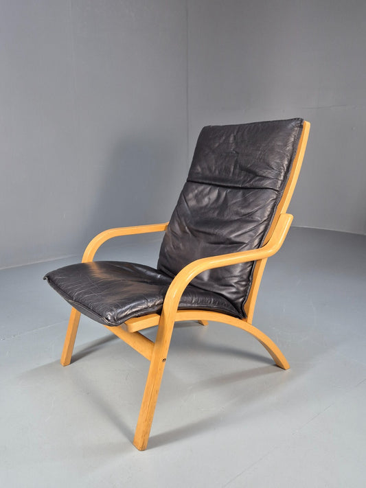 Vintage Stouby Black Leather Bentwood Armchair Retro Danish EB9297 MBEN - UKDK FURNITURE