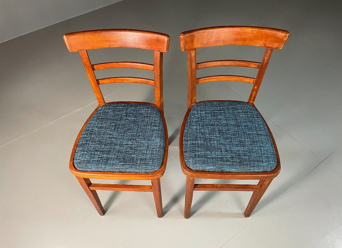2 Kitchen Chairs Beech Frame Blue Chenille Upholstery 1960s Retro EB6326 MDIN3