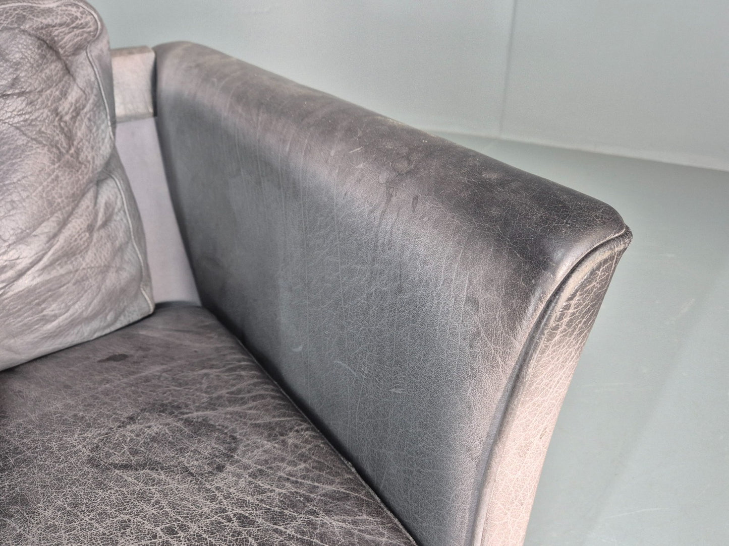 Vintage Mogens Hansen 2.5 Seat Settee Grey Leather 1980s Retro EB11645 M3SS9