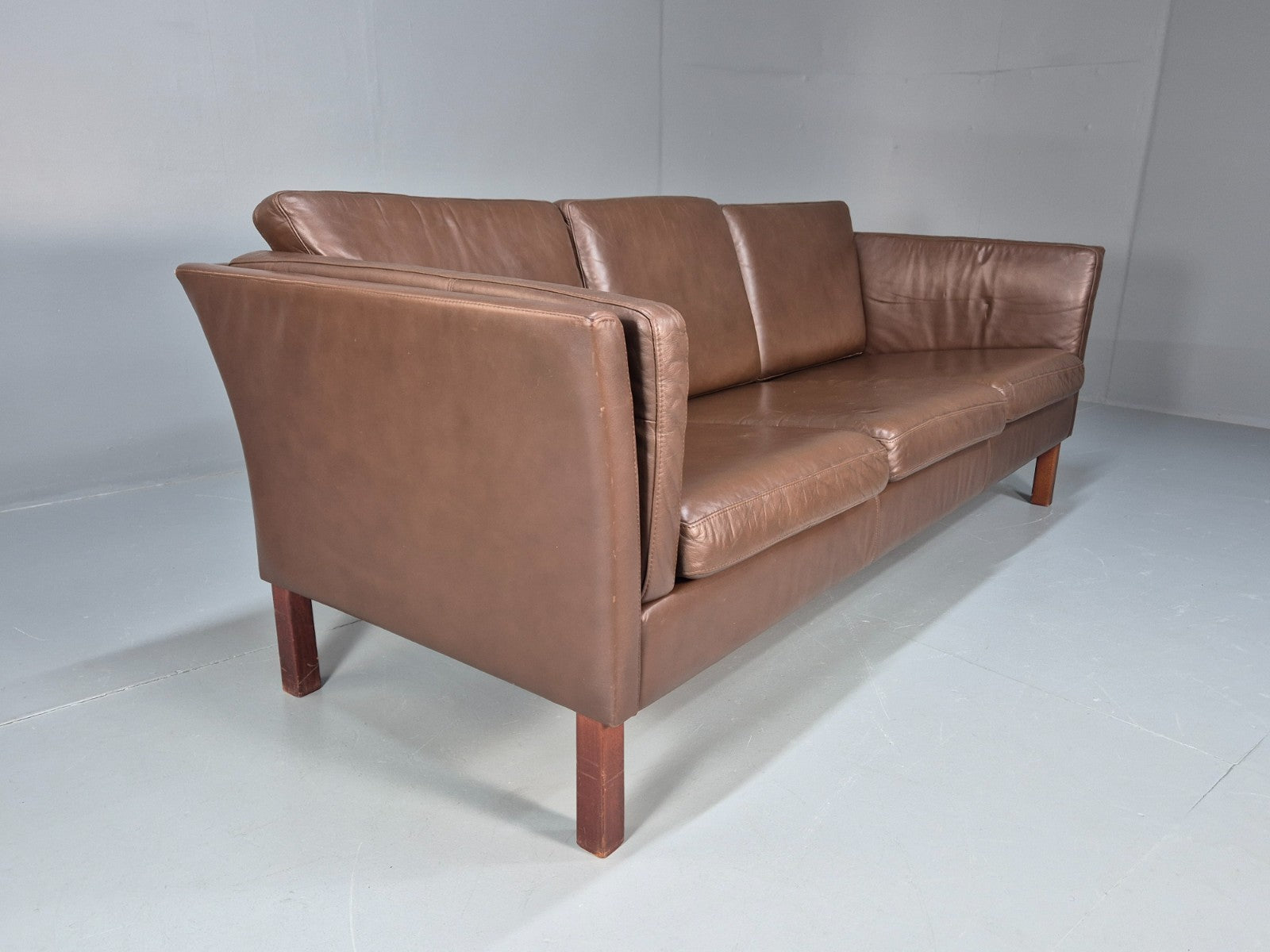 Mid Century Three Seater Sofa Brown Leather Danish Retro 1970s  EB10722 M3SS11