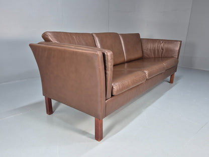 Mid Century Three Seater Sofa Brown Leather Danish Retro 1970s  EB10722 M3SS11