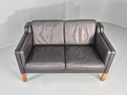 Vintage 2 Seat Sofa Danish Black Leather Mogensen Style Retro 1980s EB10466 M2SS4