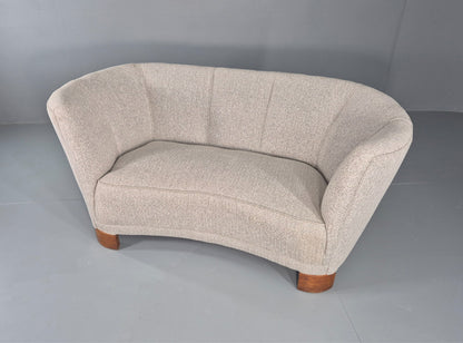 Vintage Art Deco Banana 2 Seat Sofa Danish New Upholstery 1930s EB11833 M2SS6
