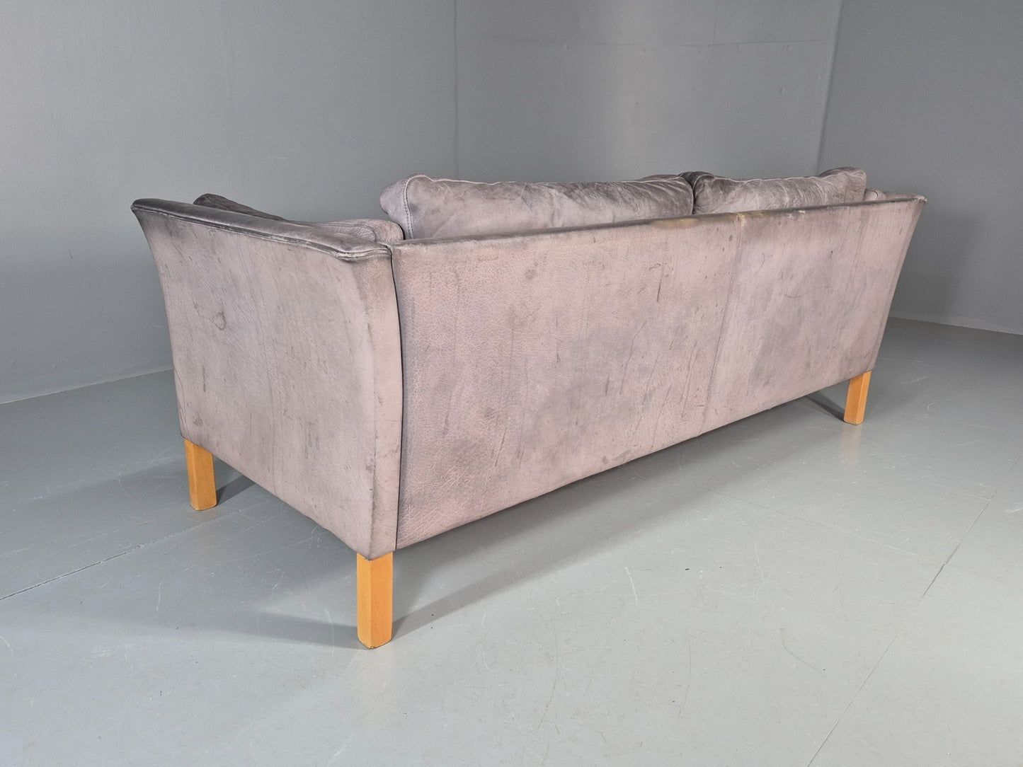 Vintage Mogens Hansen 2.5 Seat Settee Grey Leather 1980s Retro EB11645 M3SS22