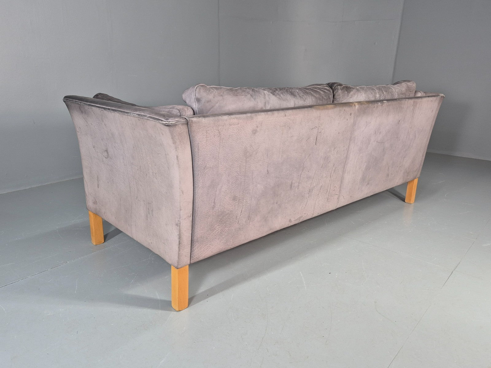 Vintage Mogens Hansen 2.5 Seat Settee Grey Leather 1980s Retro EB11645 M3SS22