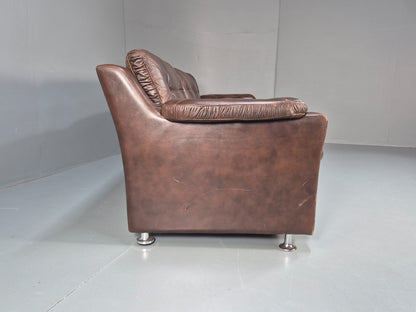 1970s Three Seat Retro Sofa Danish Brown Leather Vintage  EB10687 V3SS12
