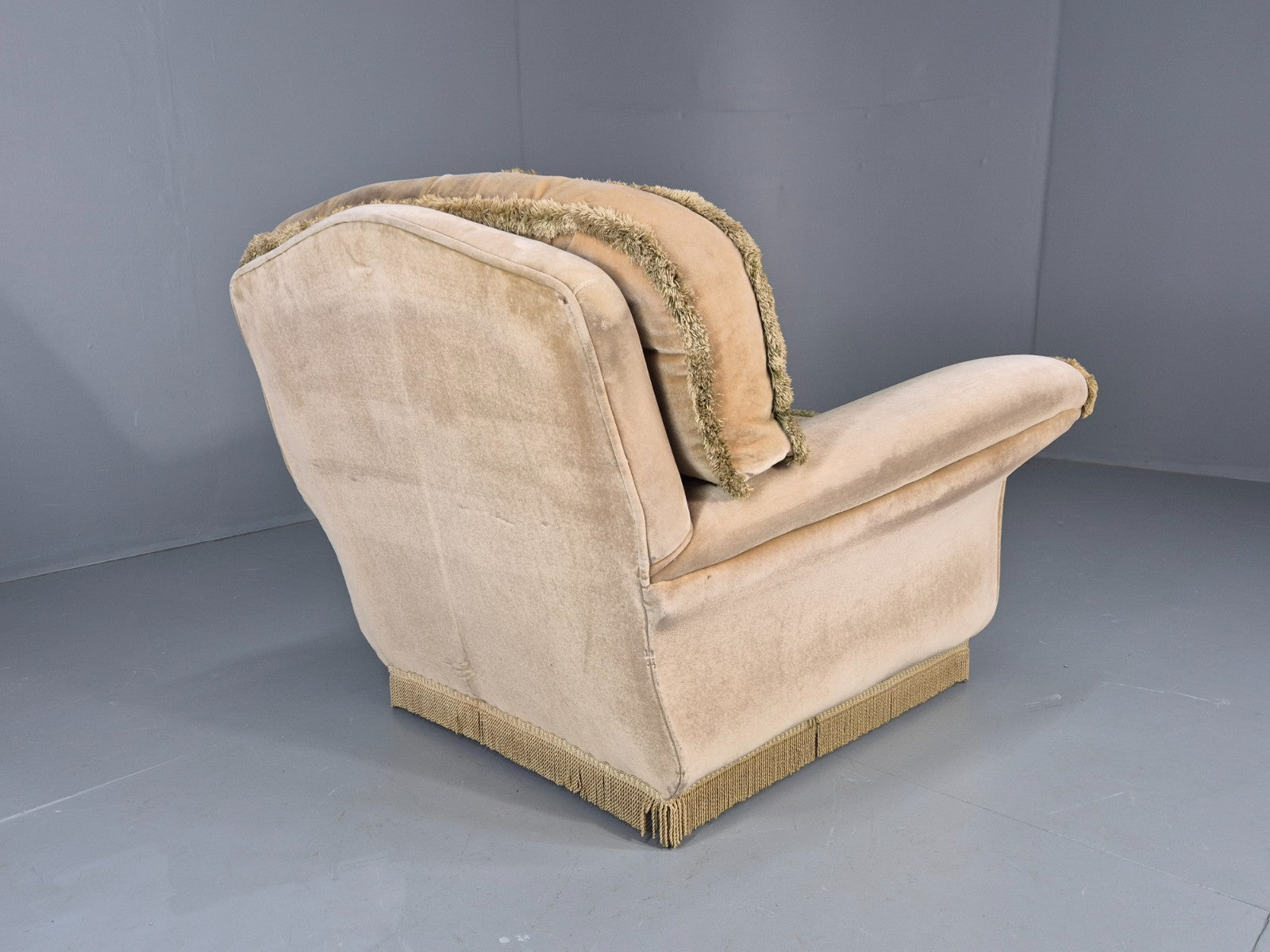 Vintage 1960s Luxury Lounge Chair Green Velour Floral Seat Retro  EB11779 MNOR8