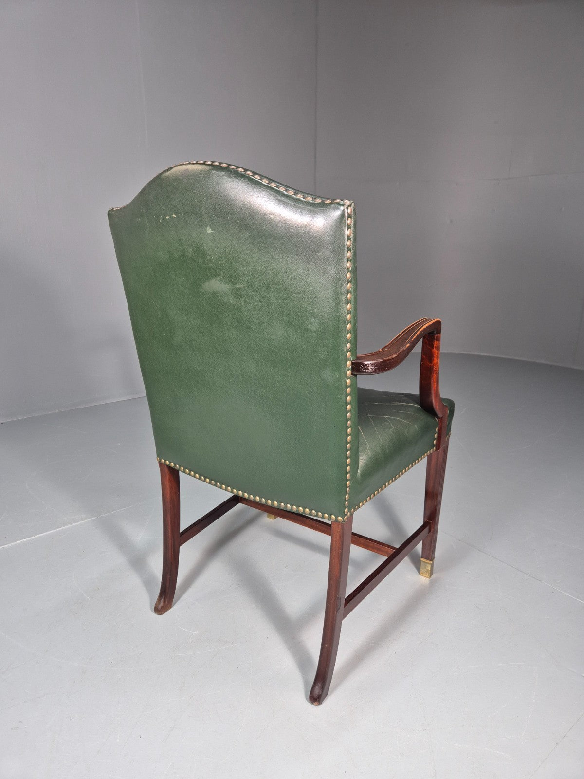 Georgian Style Elbow Chair Green Leather Mahogany Frame Danish 1970 EB10809 VLEA6