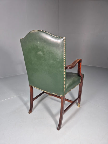 Georgian Style Elbow Chair Green Leather Mahogany Frame Danish 1970 EB10809 VLEA6