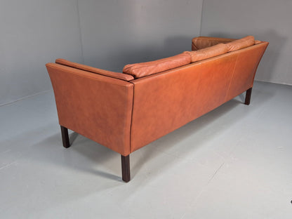 Retro Tan Leather Three Seater Sofa Vintage Danish Mid Century 1970 EB10078 M3SS17