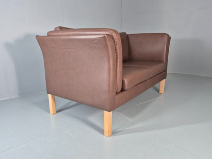 Vintage 2 Seater Settee Brown Leather Danish 1980s Retro Hurup EB11630 M2SS10