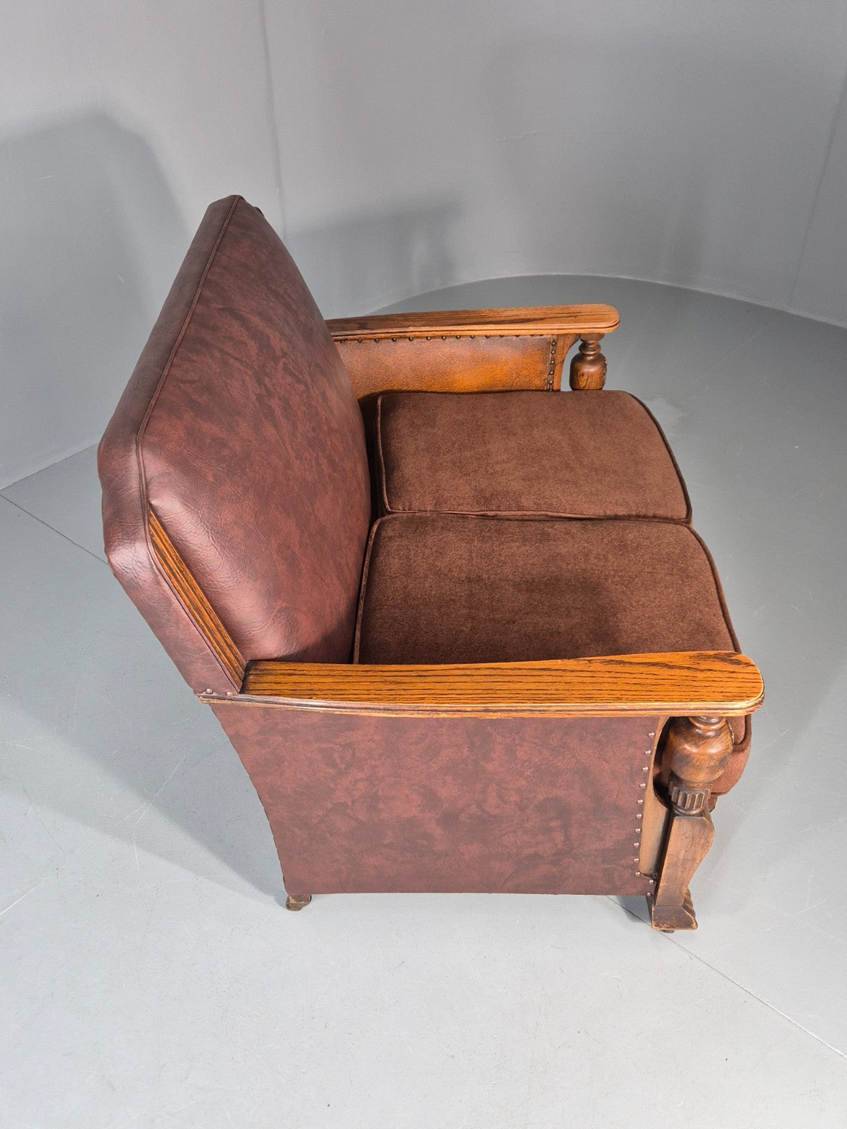 Two Seater Edwardian Sofa Baroque Oak Frame Rexine and Velour EB11265 V2SS10