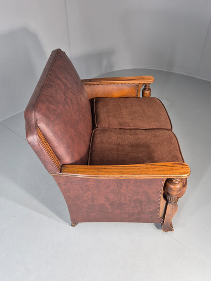 Two Seater Edwardian Sofa Baroque Oak Frame Rexine and Velour EB11265 V2SS10
