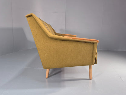 Vintage Three Seater Settee Danish Wool Oak Details 1970s Retro EB11359 M3SS11