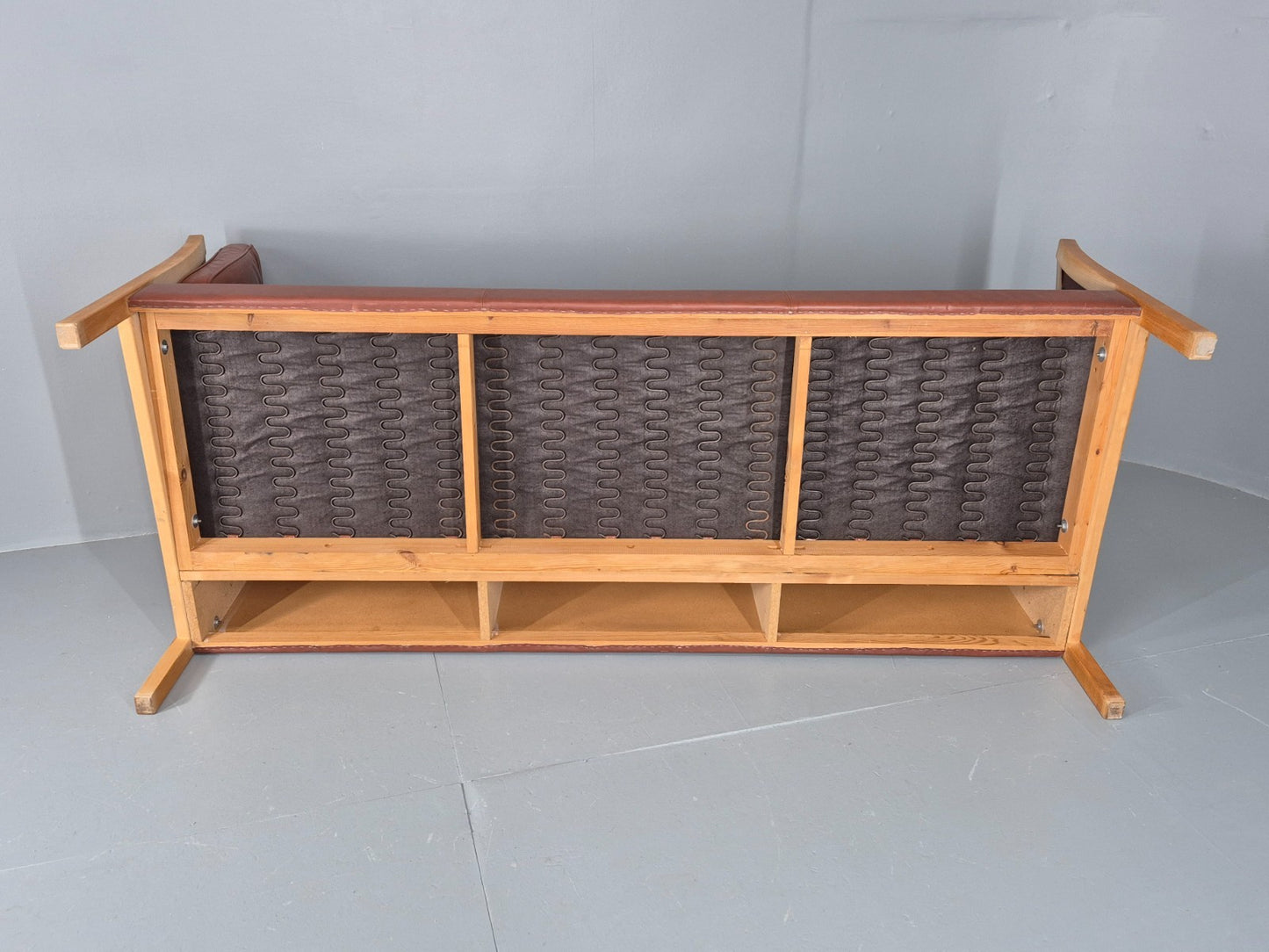 Vintage Stouby 3 Seat Sofa Reddy Brown Leather Mid Century Retro EB10528 M3SS11