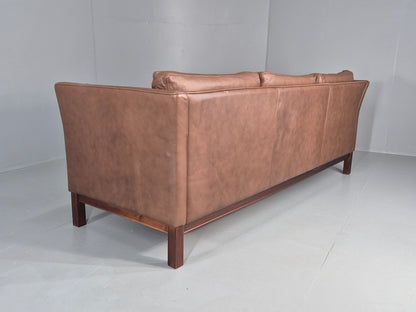 Vintage Danish 3 Seater Sofa Danish Brown Leather 1970s Retro MCM  EB10486 M3SS19