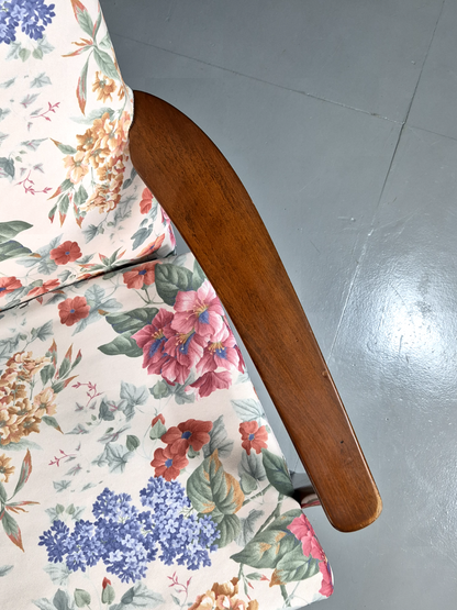 Vintage Lounge Chair Beech Frame Floral Parker Knoll Retro MCM 1960s EB7332 MNOR3