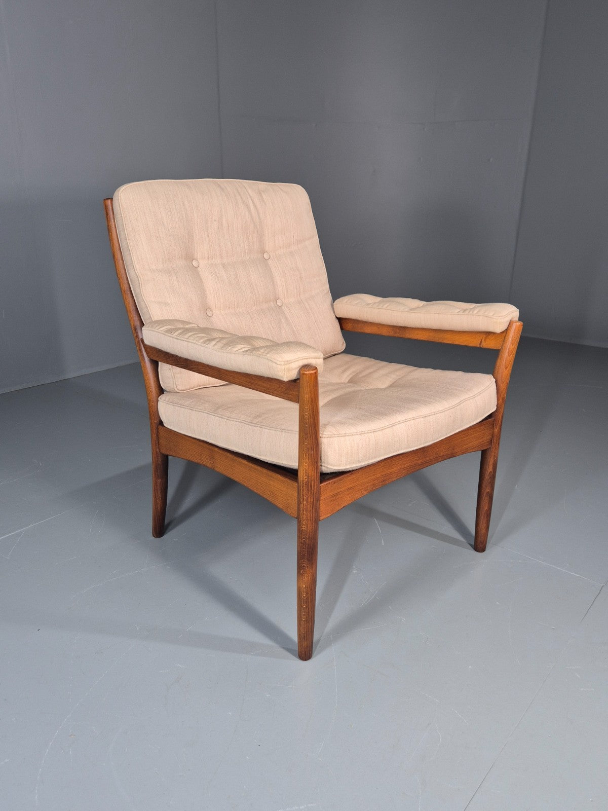 Vintage Gotte Lounge Chair 1970s Swedish Cream Cloth Retro MCM EB11332 MNOR7