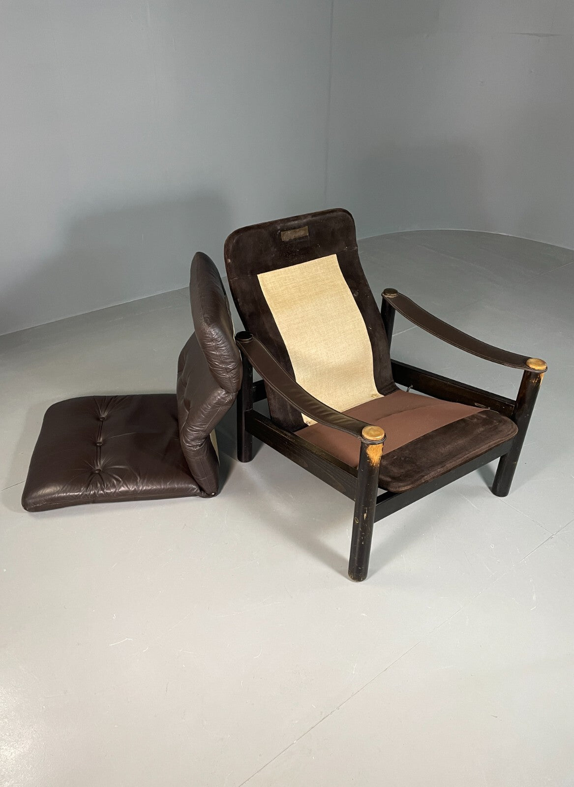 Vintage Danish Lounge Chair Brown Leather Sling Arms Retro MCM EB6867 MNOR10