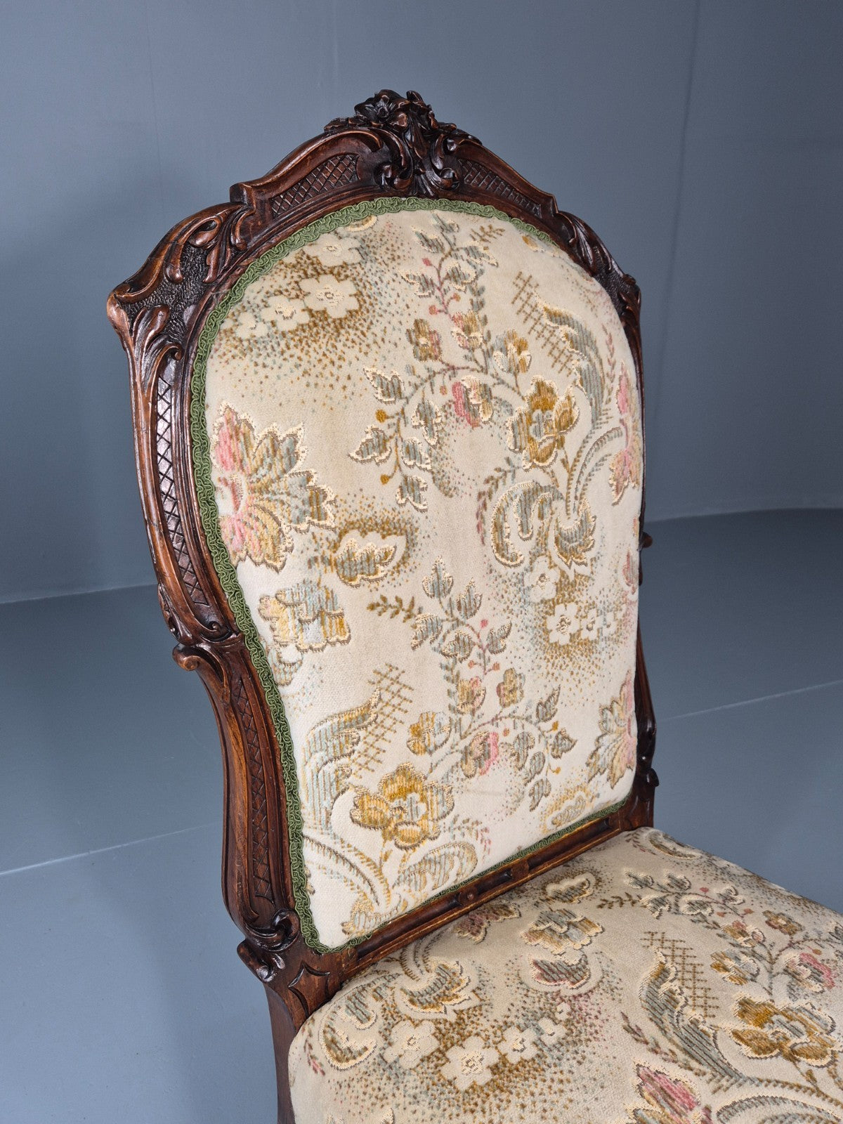 Antique Mahogany Nursing Chair Floral Upholstery 1880s Victorian EB11175 VCLO5