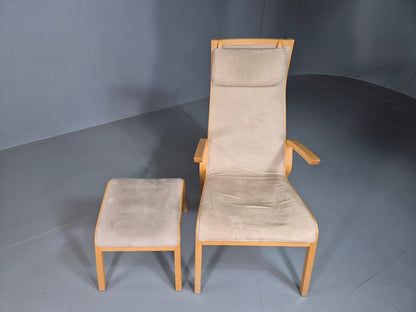 Vintage Danish Lounge Chair Footstool Faux Suede Bentwood MCM Retro EB7396 MNOR - UKDK FURNITURE