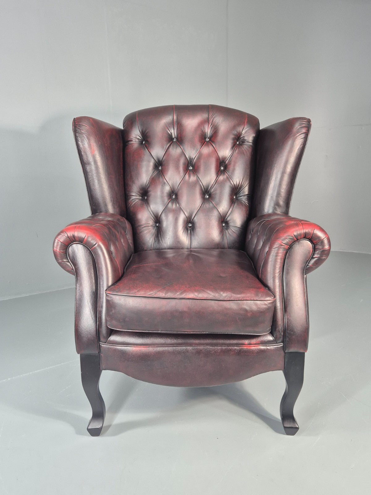 Vintage Queen Anne Wing Back Leather Danish Retro Chesterfield EB11376 VLEA3