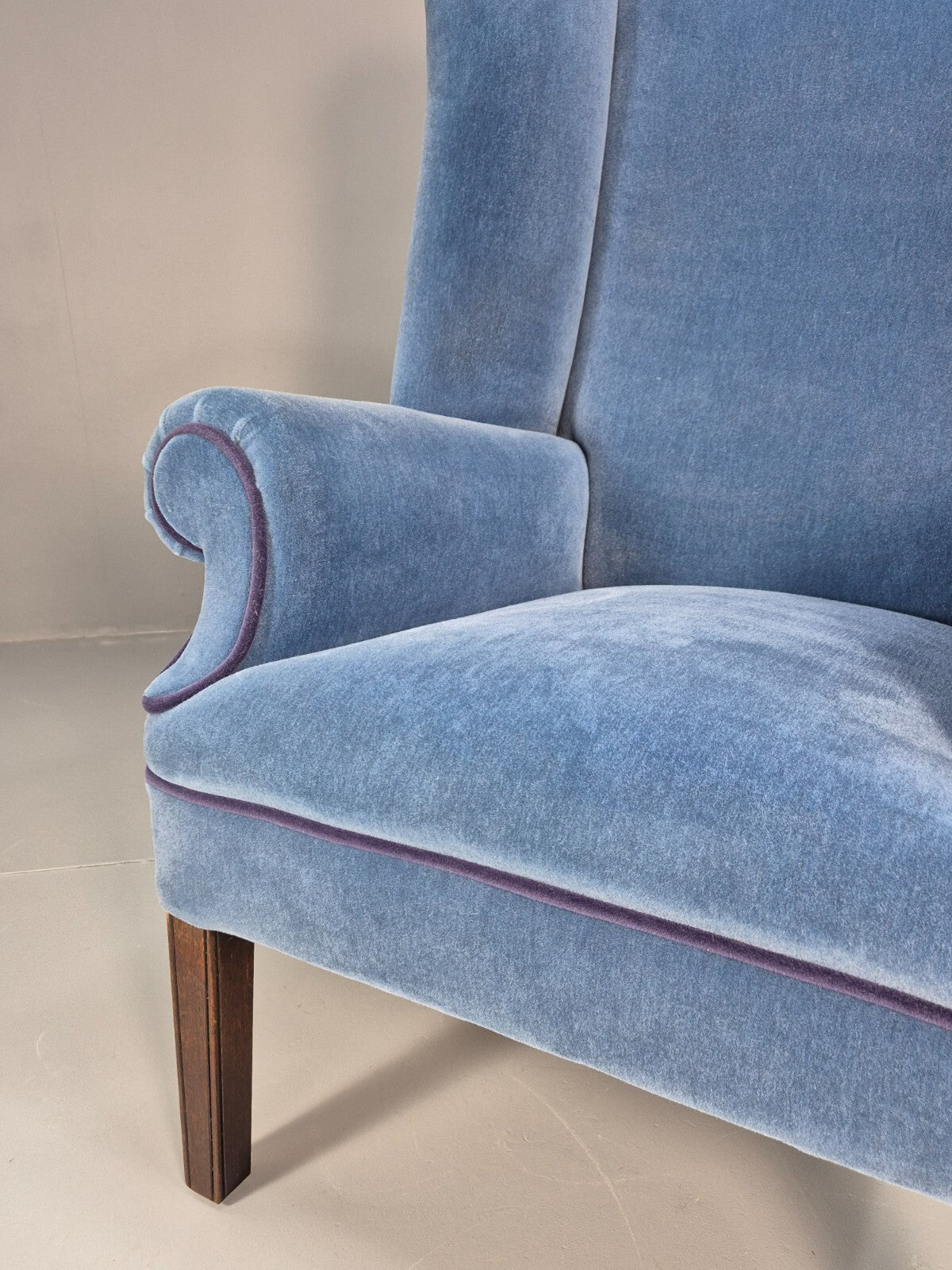 Vintage Wingback Lounge Chair Blue Velvet Antique Style EB9693 VNOR5